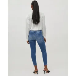 Jean skinny taille haute bleu en coton