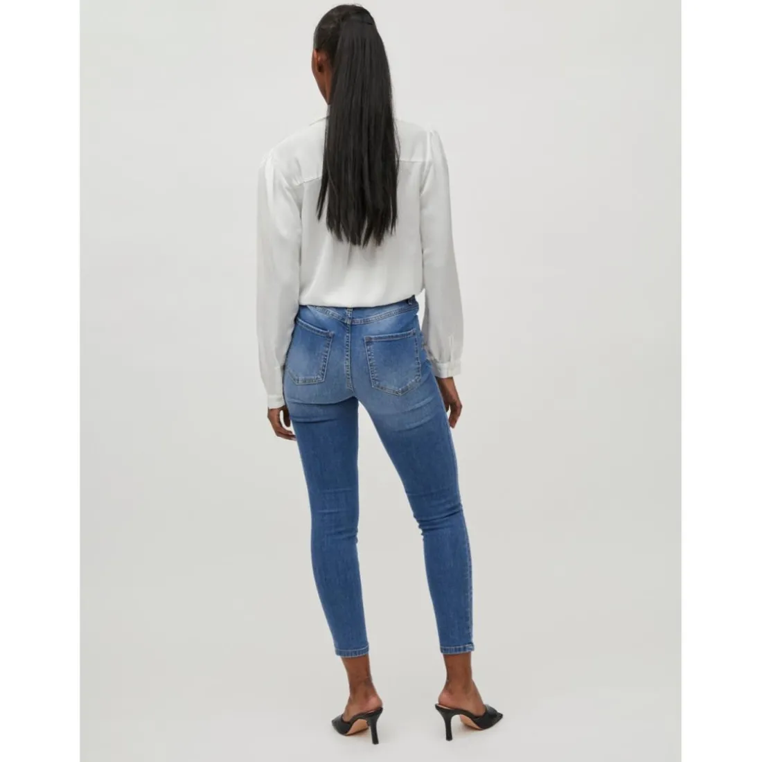 Jean skinny taille haute bleu en coton