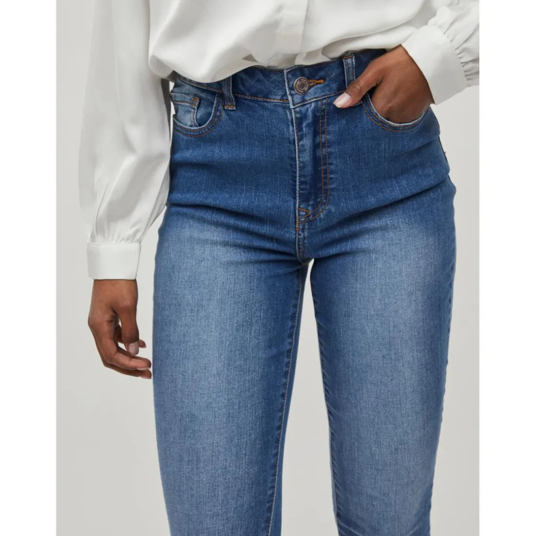 Jean skinny taille haute bleu en coton