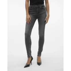 Jean skinny taille moyenne gris en coton