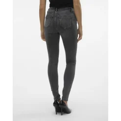 Jean skinny taille moyenne gris en coton