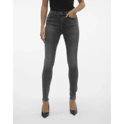 Jean skinny taille moyenne gris en coton