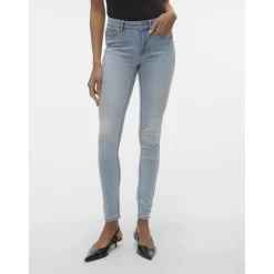 Jean skinny taille moyenne bleu clair en coton