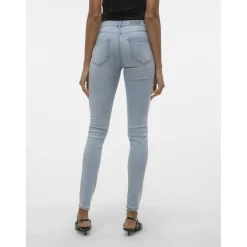 Jean skinny taille moyenne bleu clair en coton