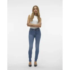 Jean skinny taille moyenne bleu moyen en coton Ana