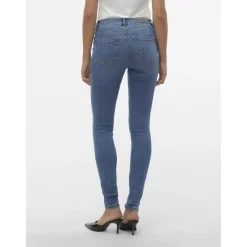 Jean skinny taille moyenne bleu moyen en coton Ana