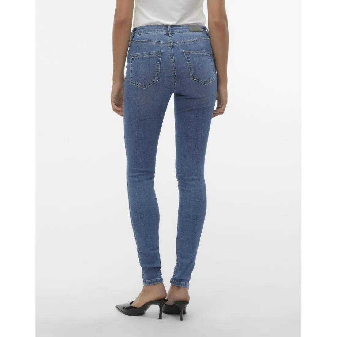 Jean skinny taille moyenne bleu moyen en coton Ana