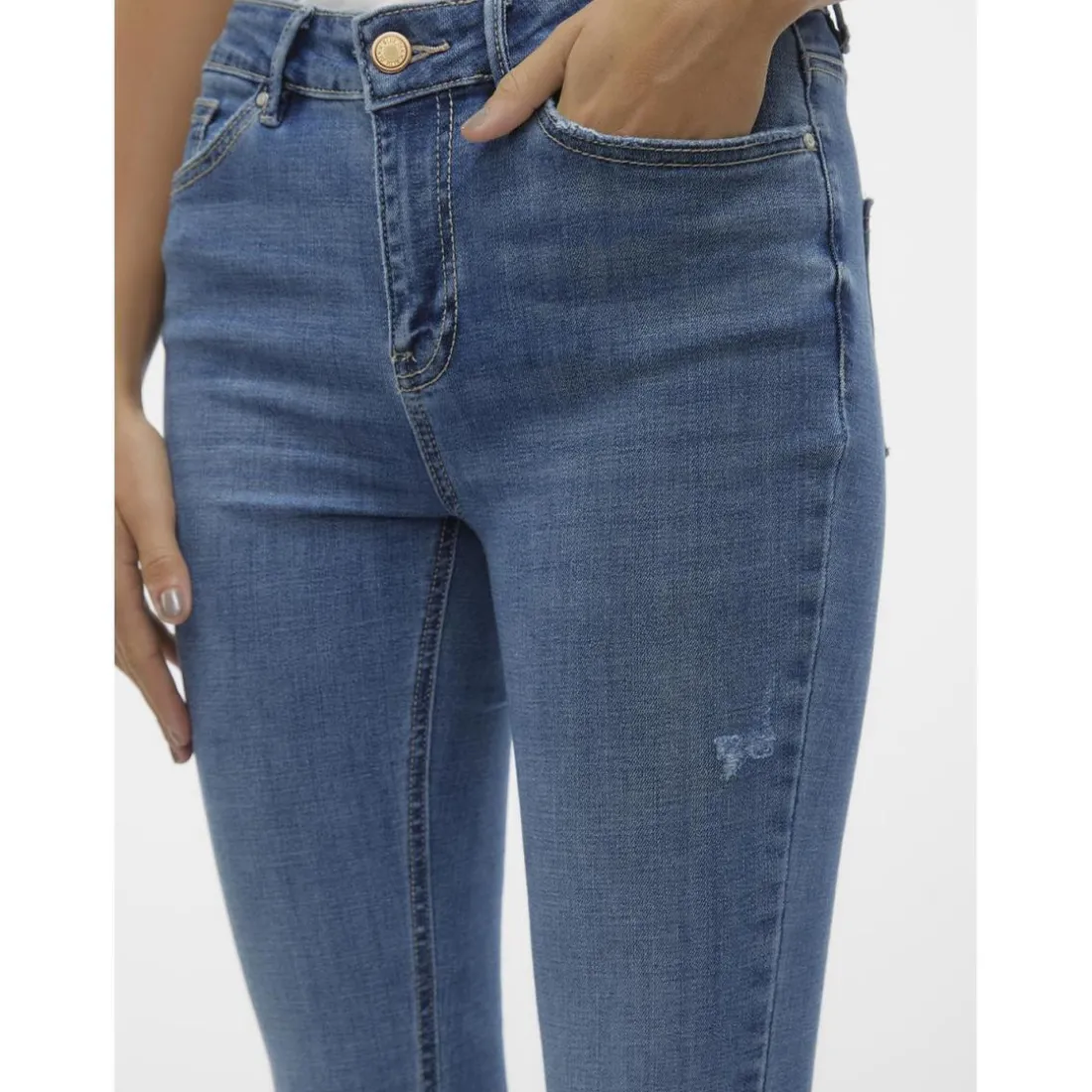 Jean skinny taille moyenne bleu moyen en coton Ana