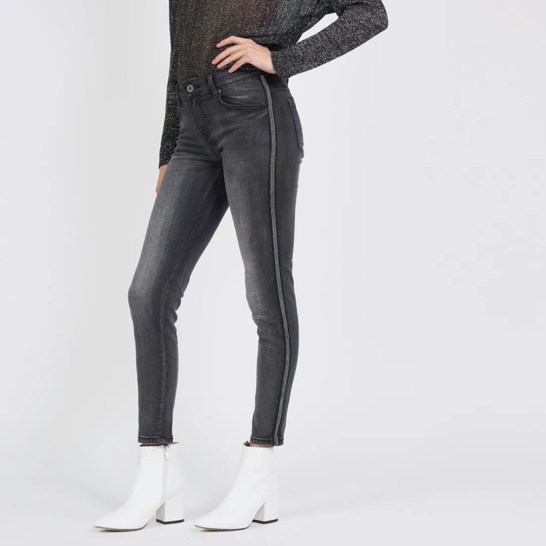 Jean slim avec bandes fantaisie Emma en coton