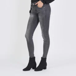 Jean slim avec bandes strass Emma en coton gris