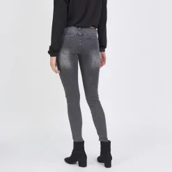Jean slim avec bandes strass Emma en coton gris