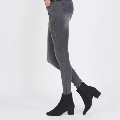 Jean slim avec bandes strass Emma en coton gris