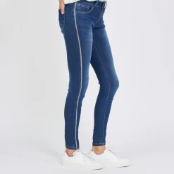 Jean slim avec bandes strass Emma en coton bleu