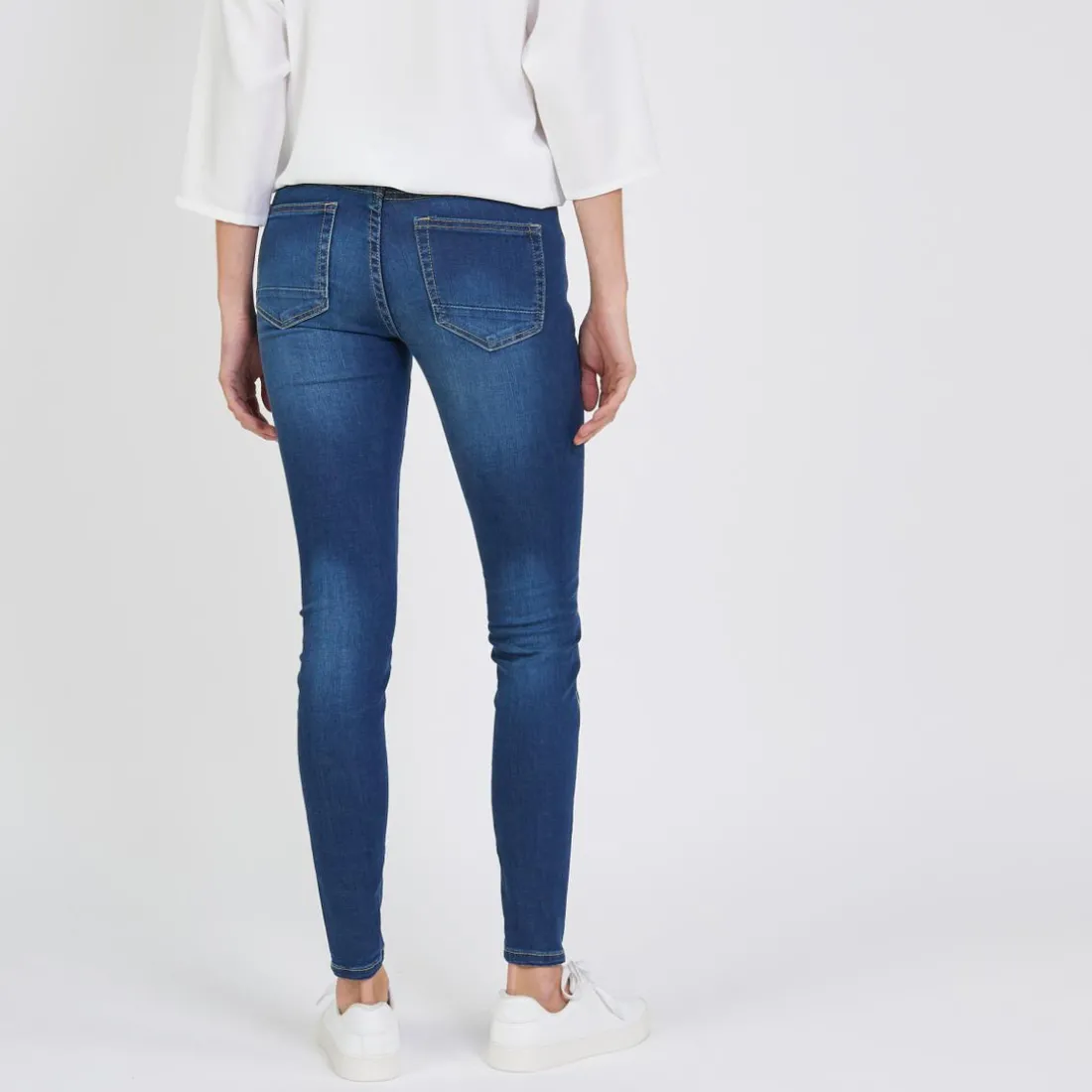 Jean slim avec bandes strass Emma en coton bleu