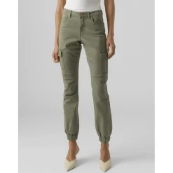 Jean slim taille moyenne vert foncé en coton