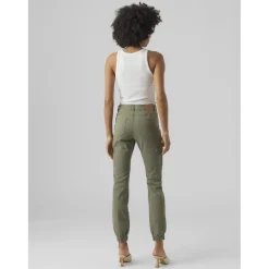Jean slim taille moyenne vert foncé en coton