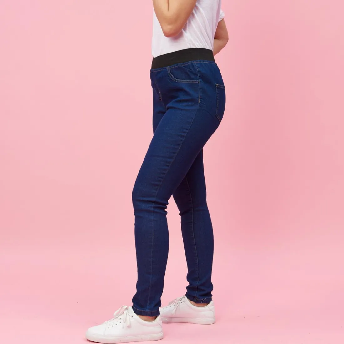 Jean taille élastique plane grandes tailles femme - bleu foncé