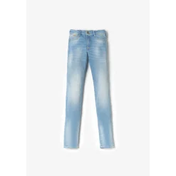 Jeans power skinny fille taille haute, longueur 34 bleu clair