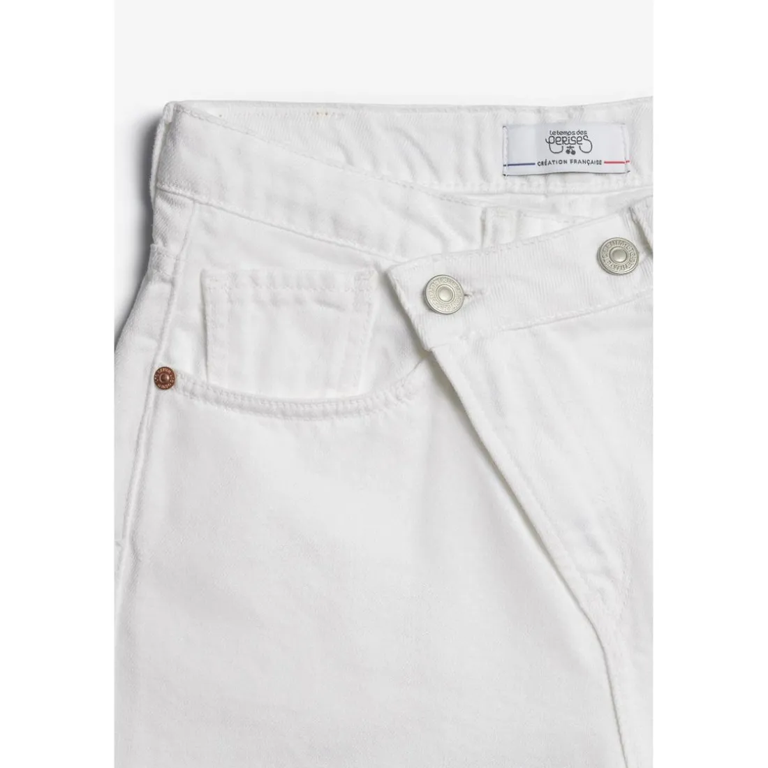 Jeans fille, boyfit COSA, 7/8ème blanc en coton