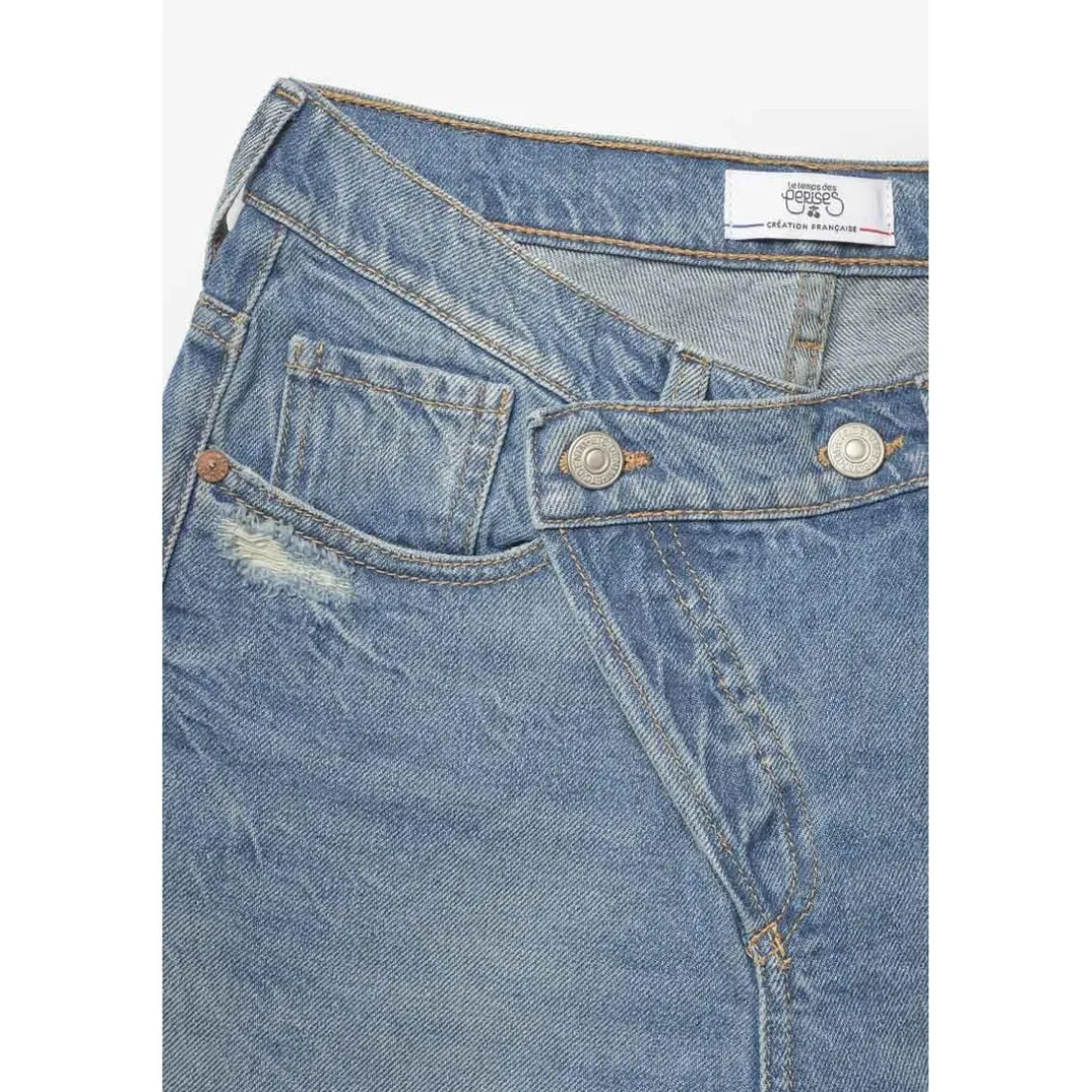 Jeans fille, boyfit COSA, 7/8ème bleu en coton
