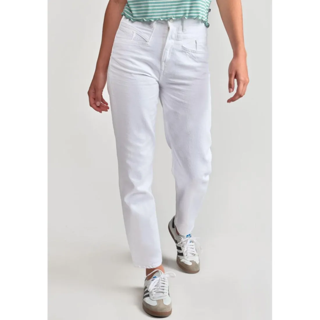 Jeans fille, boyfit LOU THIL, 7/8ème blanc Quin en coton