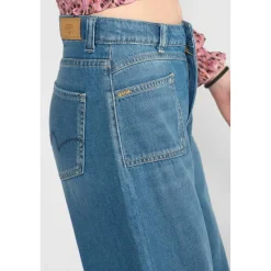 Jeans fille, flare, très évasé, longueur 34 bleu Iris en coton