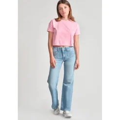 Jeans fille, flare, très évasé, longueur 34 bleu en coton