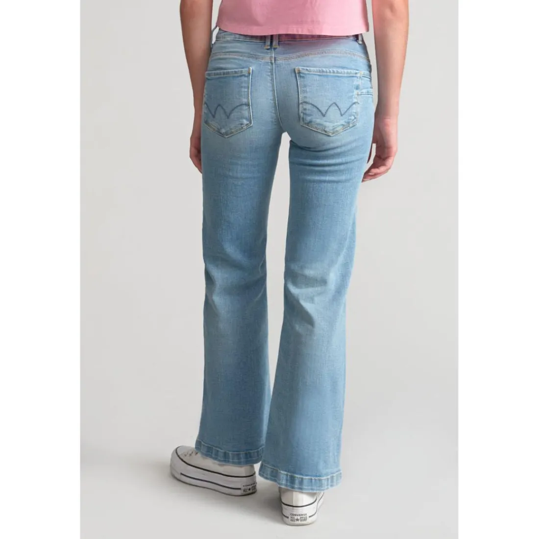 Jeans fille, flare, très évasé, longueur 34 bleu en coton