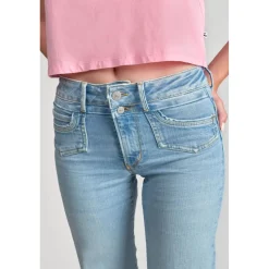 Jeans fille, flare, très évasé, longueur 34 bleu en coton