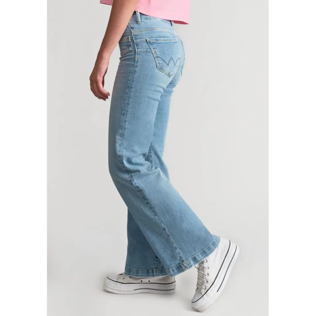 Jeans fille, flare, très évasé, longueur 34 bleu en coton