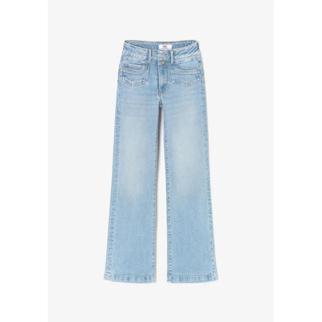 Jeans fille, flare, très évasé, longueur 34 bleu en coton