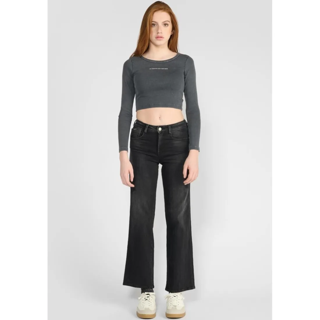 Jeans fille, flare, très évasé, longueur 34 noir en coton Demi