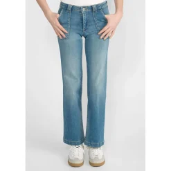 Jeans fille, flare, très évasé, longueur 34 bleu Nina en coton