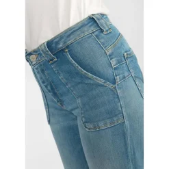 Jeans fille, flare, très évasé, longueur 34 bleu Nina en coton