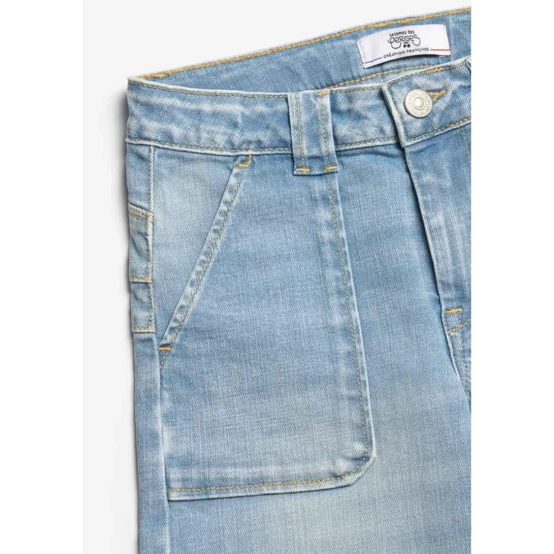 Jeans fille, slim PULPHIGH, longueur 34 bleu en coton
