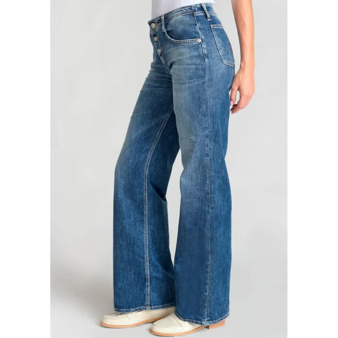 Jeans flare Lauryn très évasé, longueur 34 bleu en coton