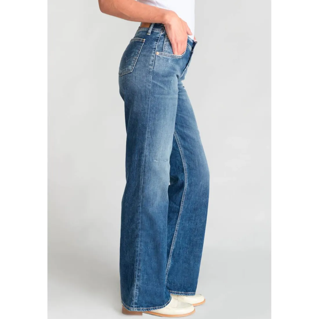 Jeans flare Lauryn très évasé, longueur 34 bleu en coton