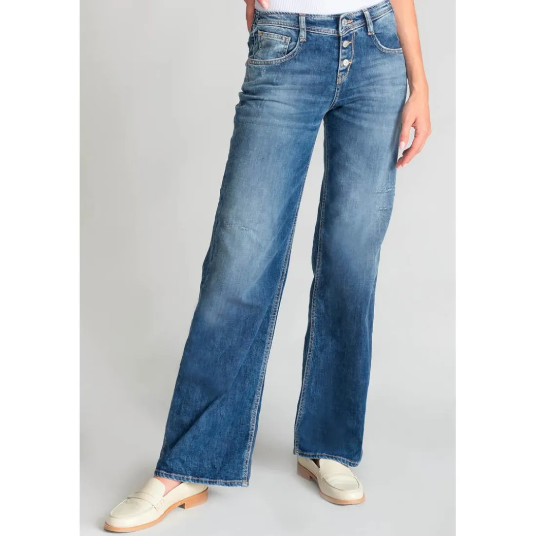 Jeans flare Lauryn très évasé, longueur 34 bleu en coton