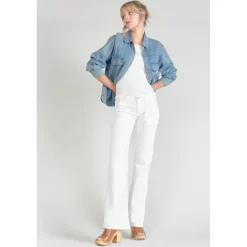 Jeans flare, très évasé , longueur 34 blanc en coton Lou