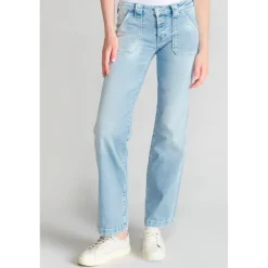 Jeans flare, très évasé , longueur 34 bleu en coton Ora