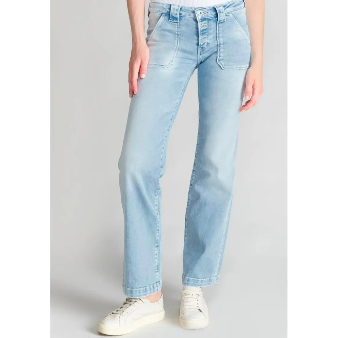 Jeans flare, très évasé , longueur 34 bleu en coton Ora