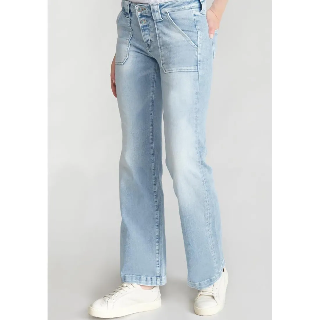 Jeans flare, très évasé , longueur 34 bleu en coton Ora