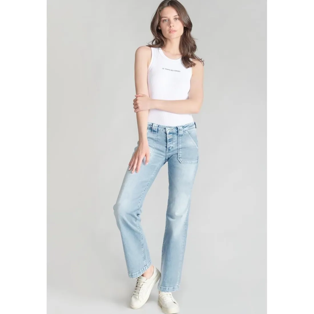 Jeans flare, très évasé , longueur 34 bleu en coton Ora
