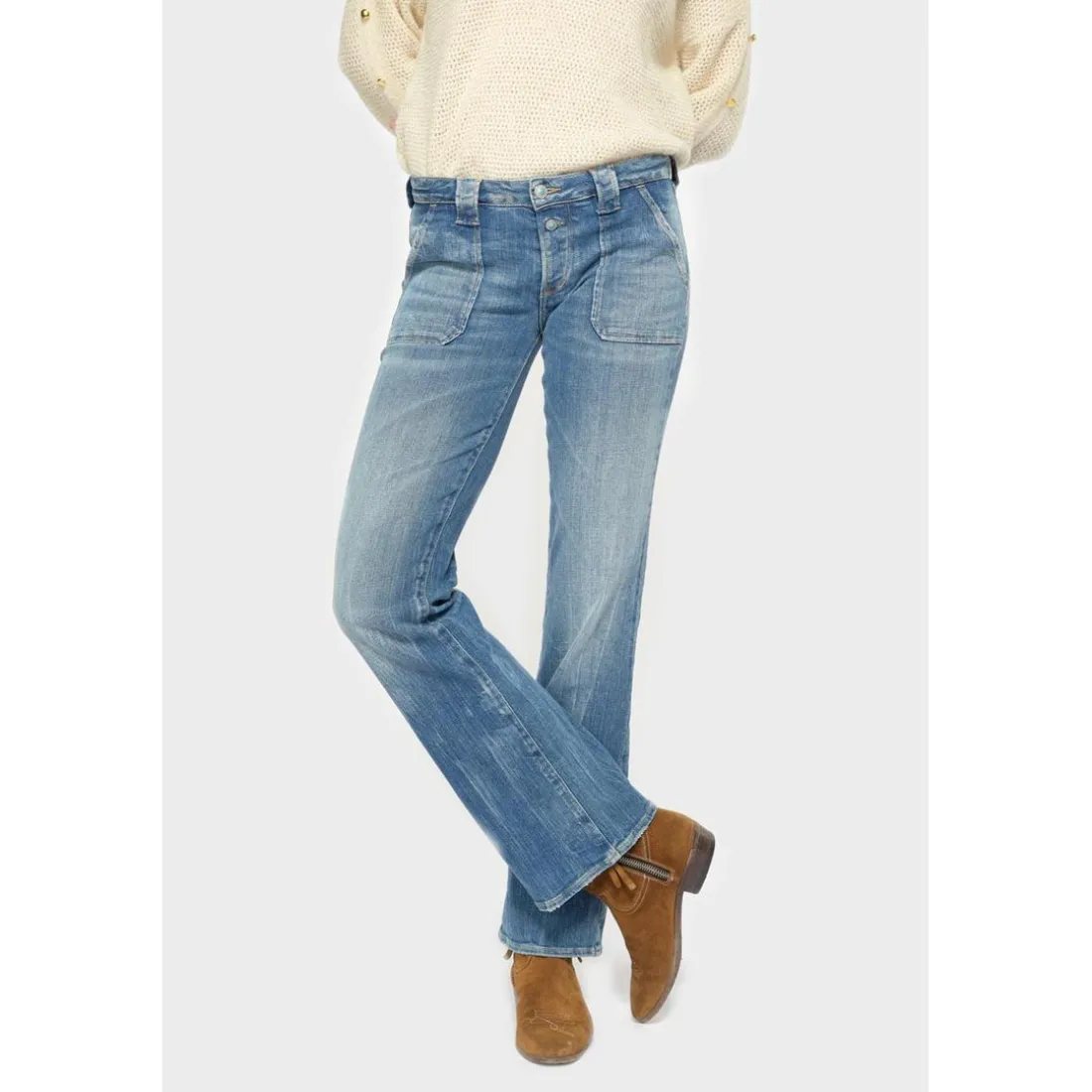 Jeans flare, très évasé , longueur 34 bleu en coton Ivy