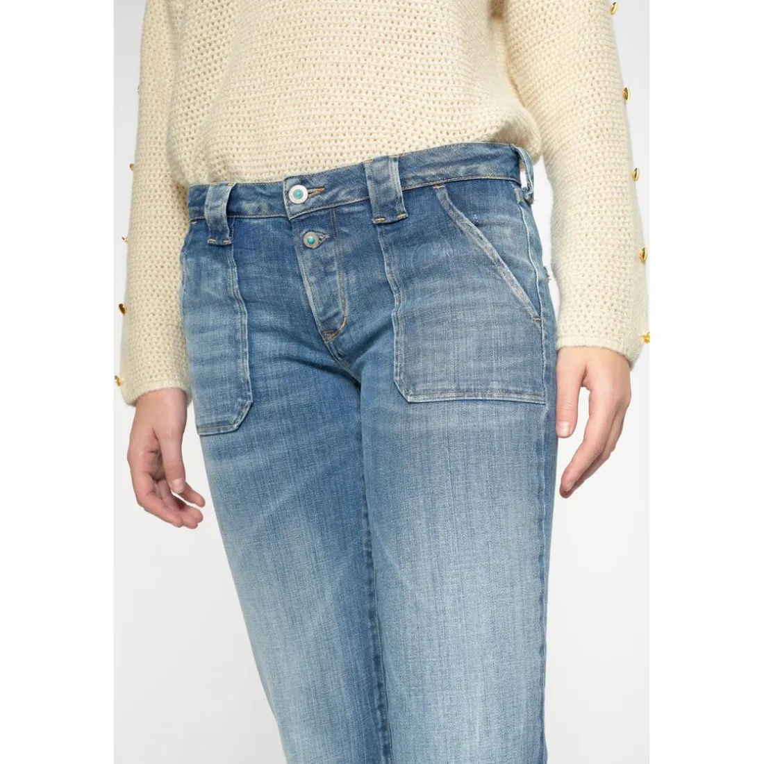 Jeans flare, très évasé , longueur 34 bleu en coton Ivy