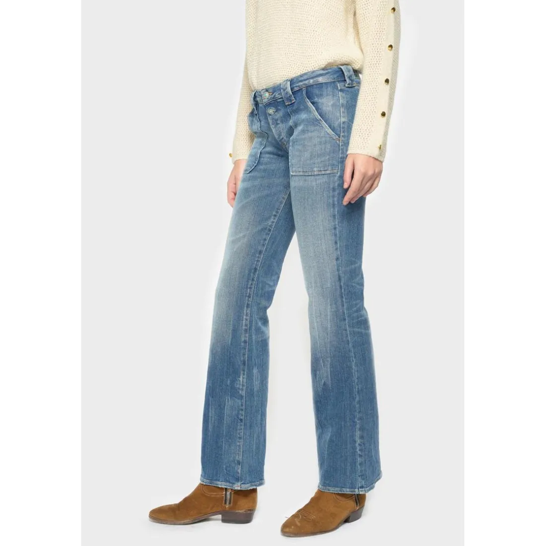 Jeans flare, très évasé , longueur 34 bleu en coton Ivy