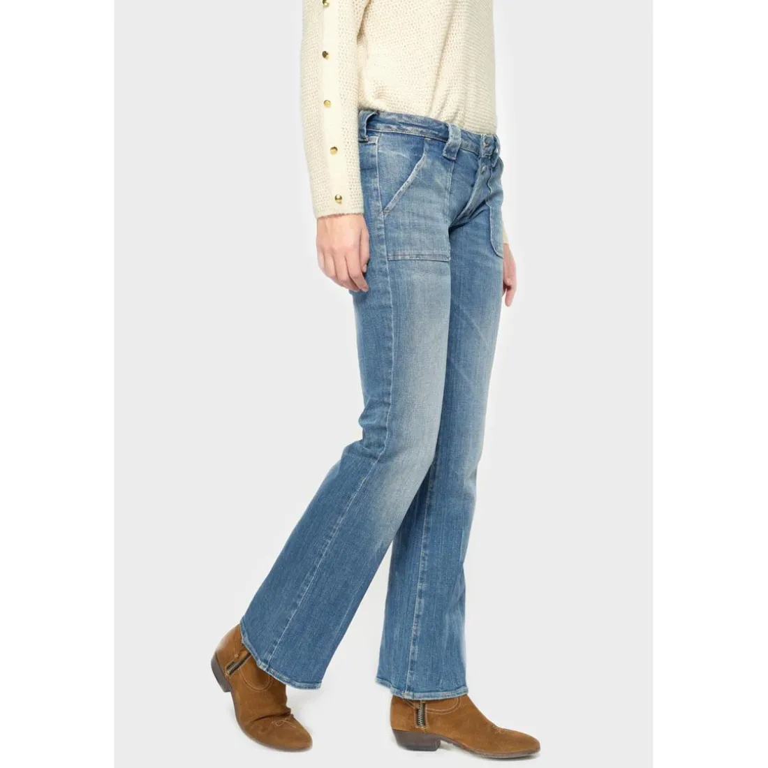 Jeans flare, très évasé , longueur 34 bleu en coton Ivy