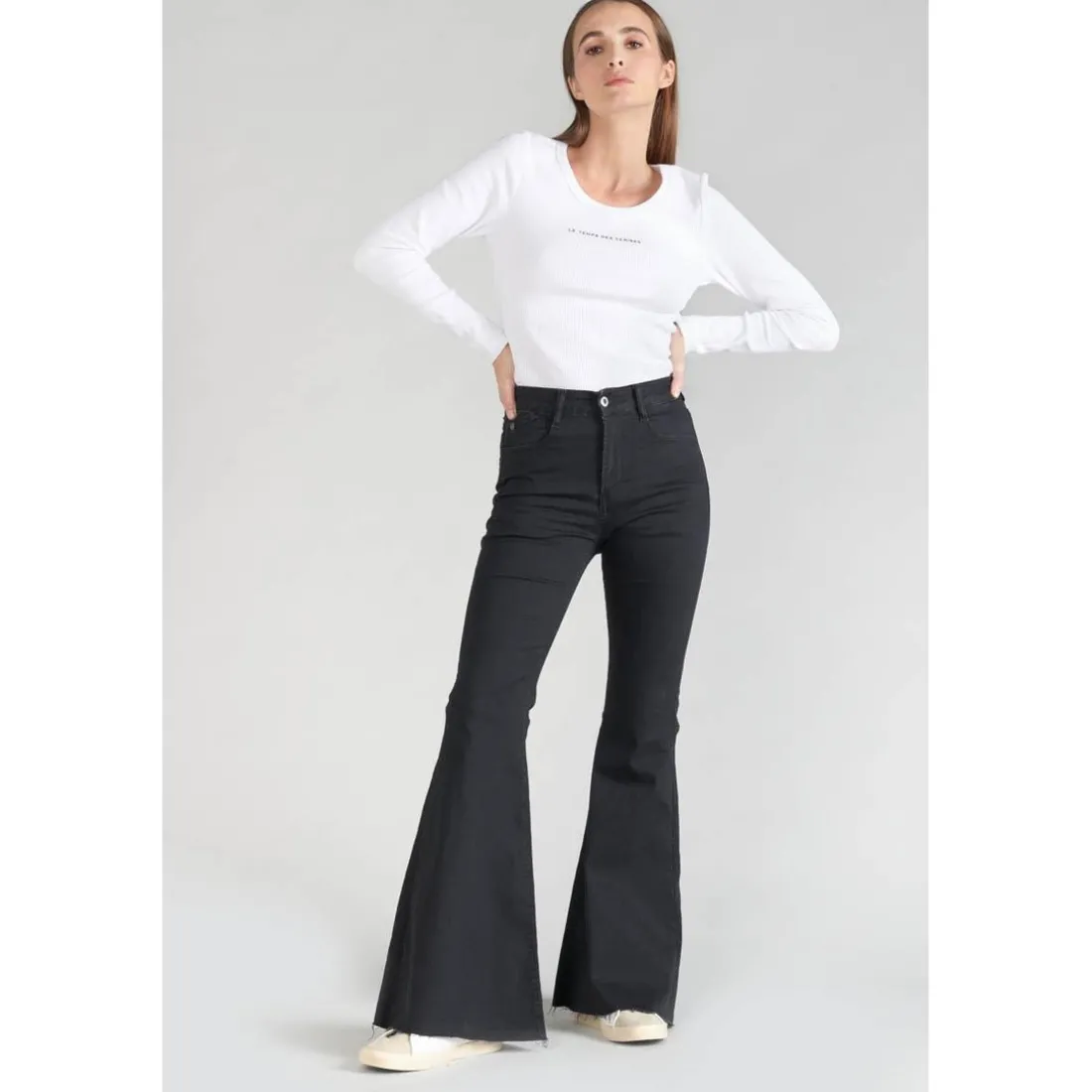 Jeans flare, très évasé ALBERTA, longueur 34 noir en coton