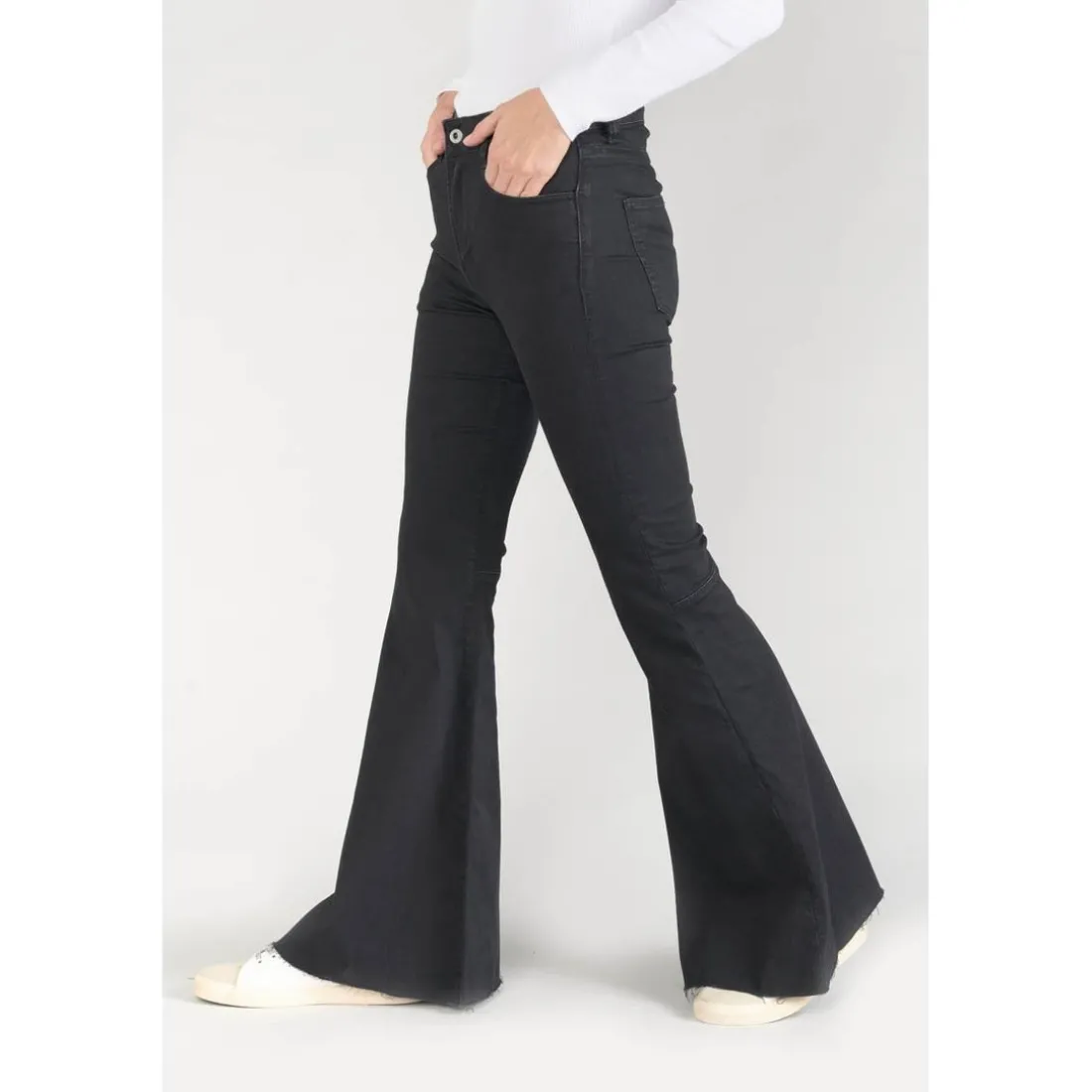 Jeans flare, très évasé ALBERTA, longueur 34 noir en coton