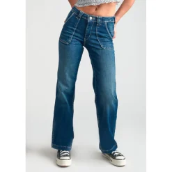 Jeans flare, très évasé, longueur 34 bleu en coton Gwen